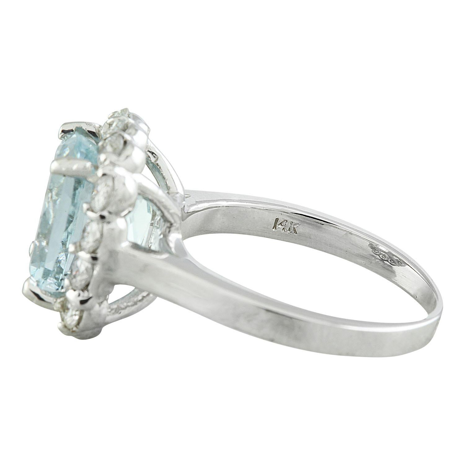 Anillo De Diamantes Aguamarina Natural En Oro Blanco De 14 Quilates Moderno en venta