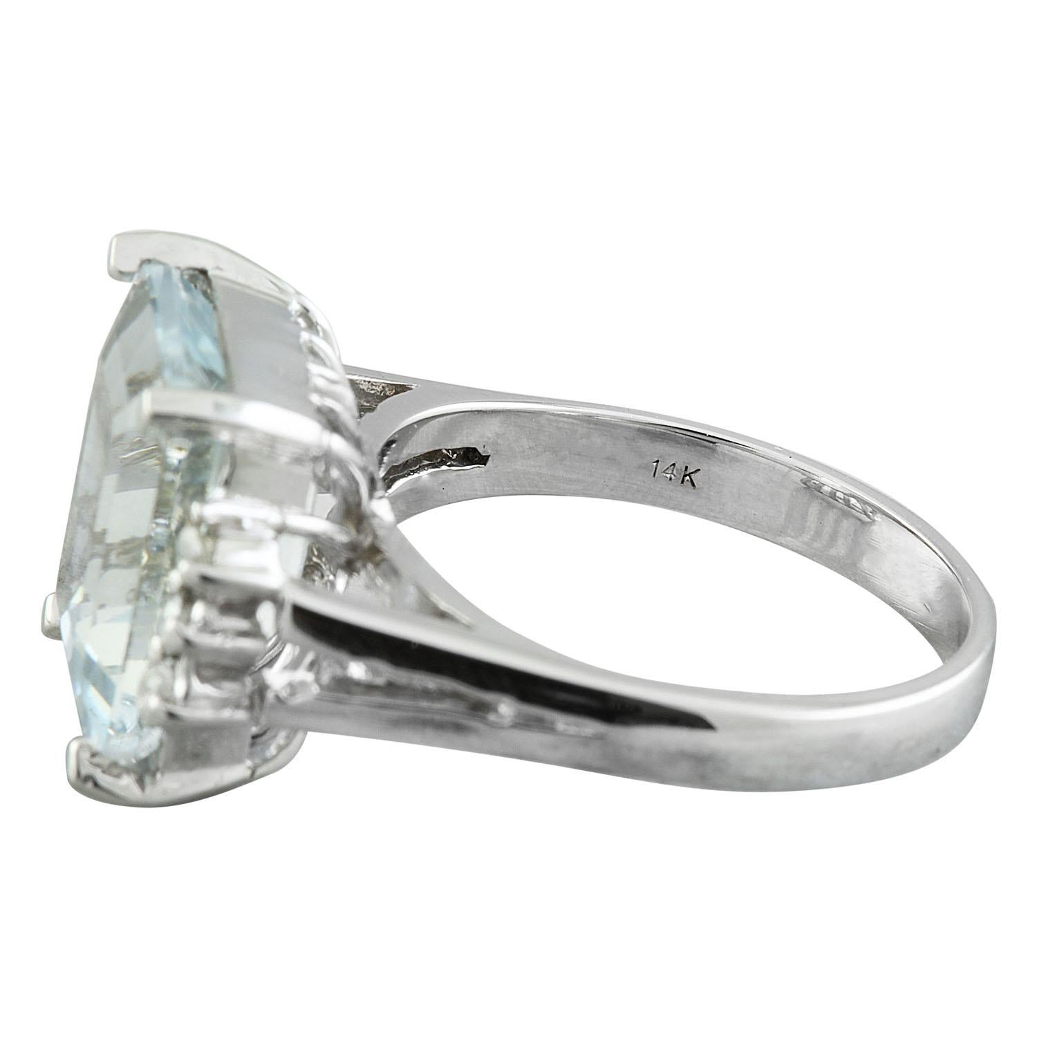 Modern Natural Aquamarine Diamond Ring In 14 Karat White Gold For Sale
