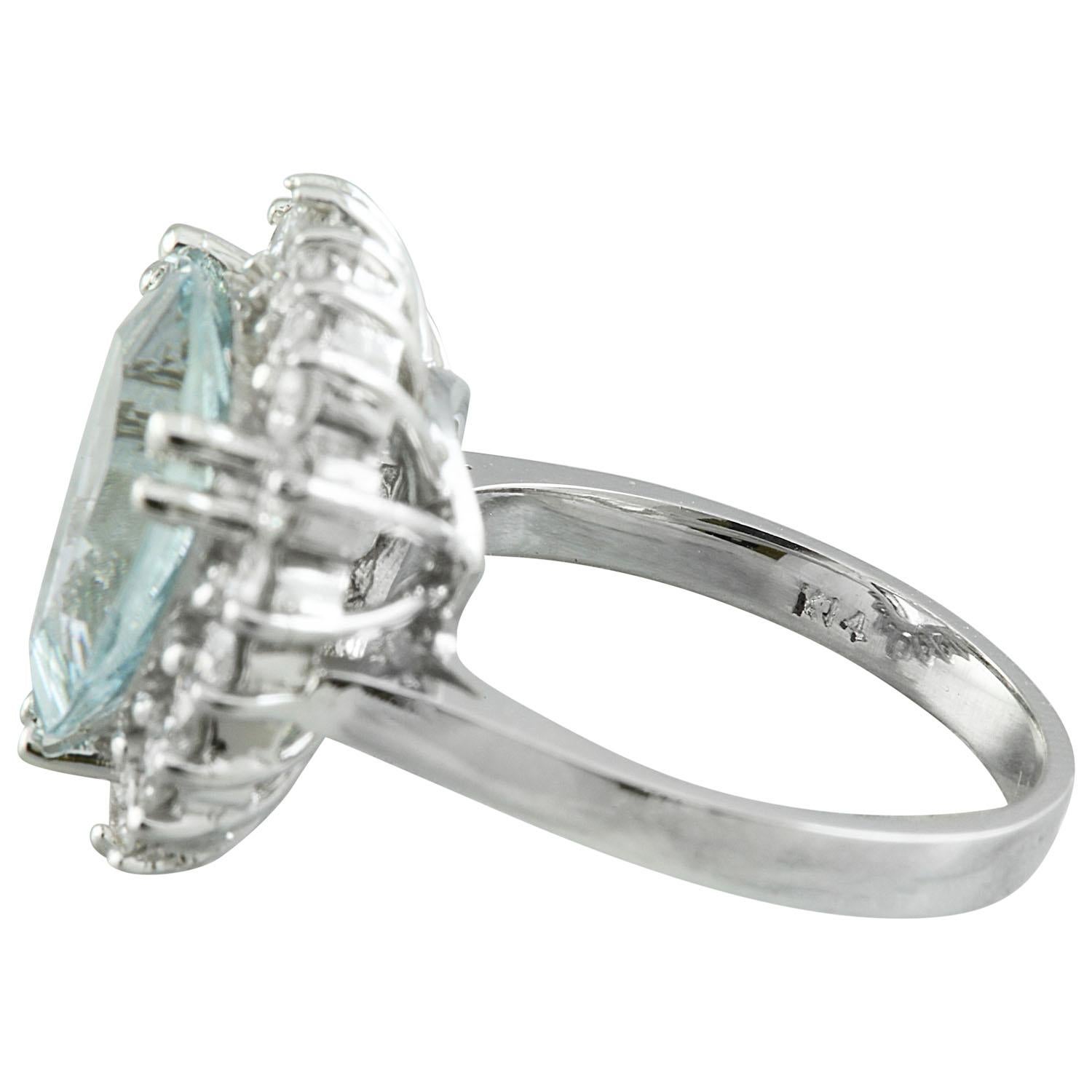 Natural Aquamarine Diamond Ring In 14 Karat White Gold In New Condition For Sale In Los Angeles, CA