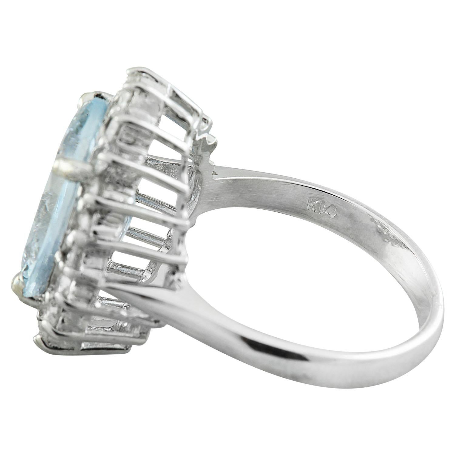 Natural Aquamarine Diamond Ring In 14 Karat White Gold  In New Condition For Sale In Manhattan Beach, CA