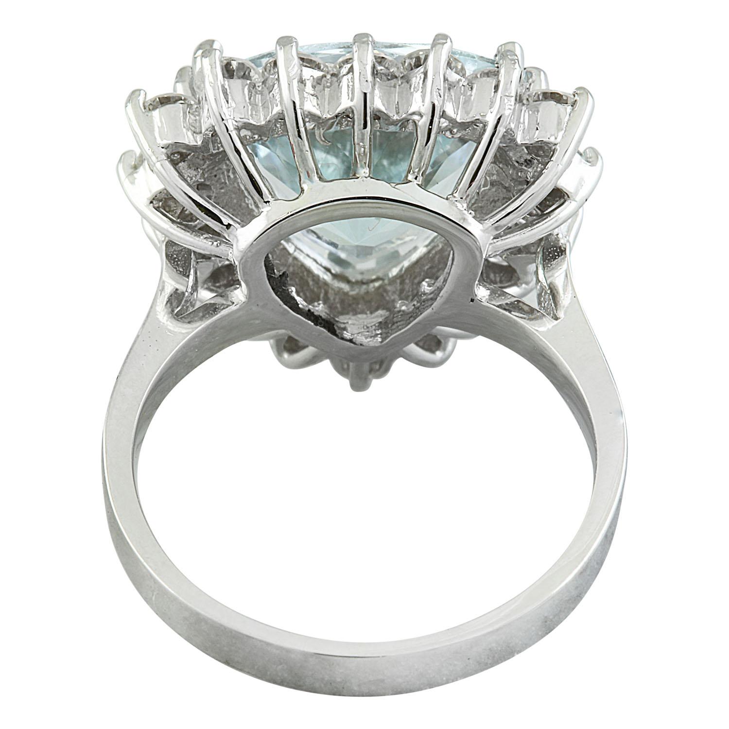 Women's Natural Aquamarine Diamond Ring In 14 Karat White Gold For Sale