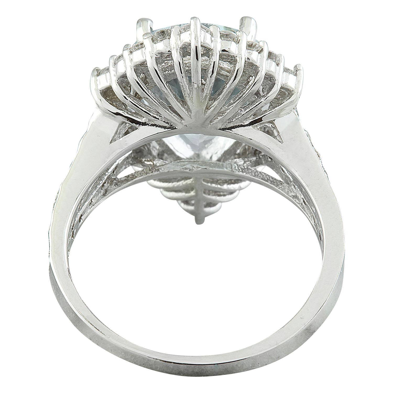 Women's Natural Aquamarine Diamond Ring In 14 Karat White Gold  For Sale