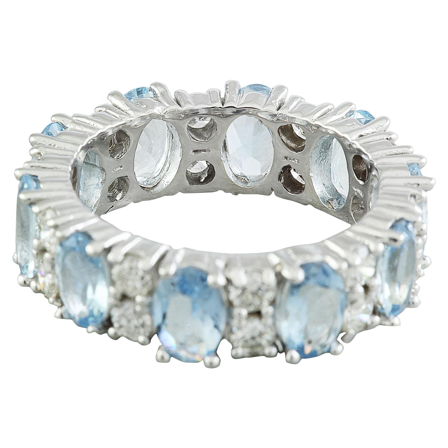 Women's Natural Aquamarine Diamond Ring In 14 Karat White Gold  For Sale