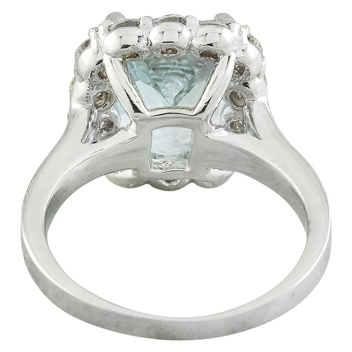 Anillo De Diamantes Aguamarina Natural En Oro Blanco De 14 Quilates en Nuevo estado para la venta en Manhattan Beach, CA