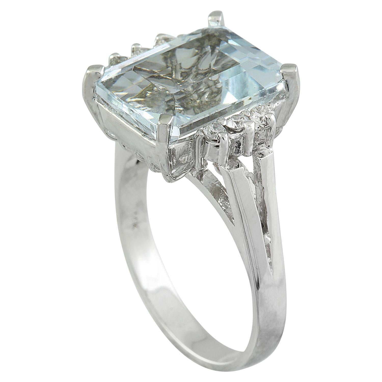 Natural Aquamarine Diamond Ring In 14 Karat White Gold In New Condition For Sale In Manhattan Beach, CA
