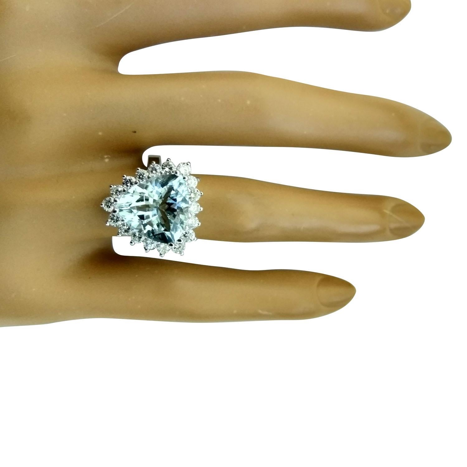 Natural Aquamarine Diamond Ring In 14 Karat White Gold For Sale 1
