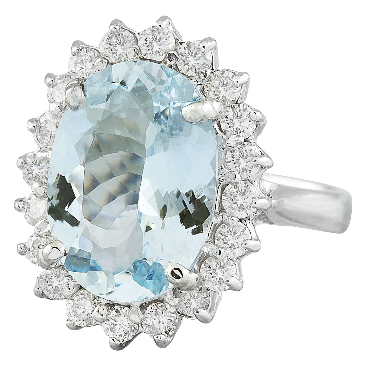 Natural Aquamarine Diamond Ring In 14 Karat White Gold  For Sale 1