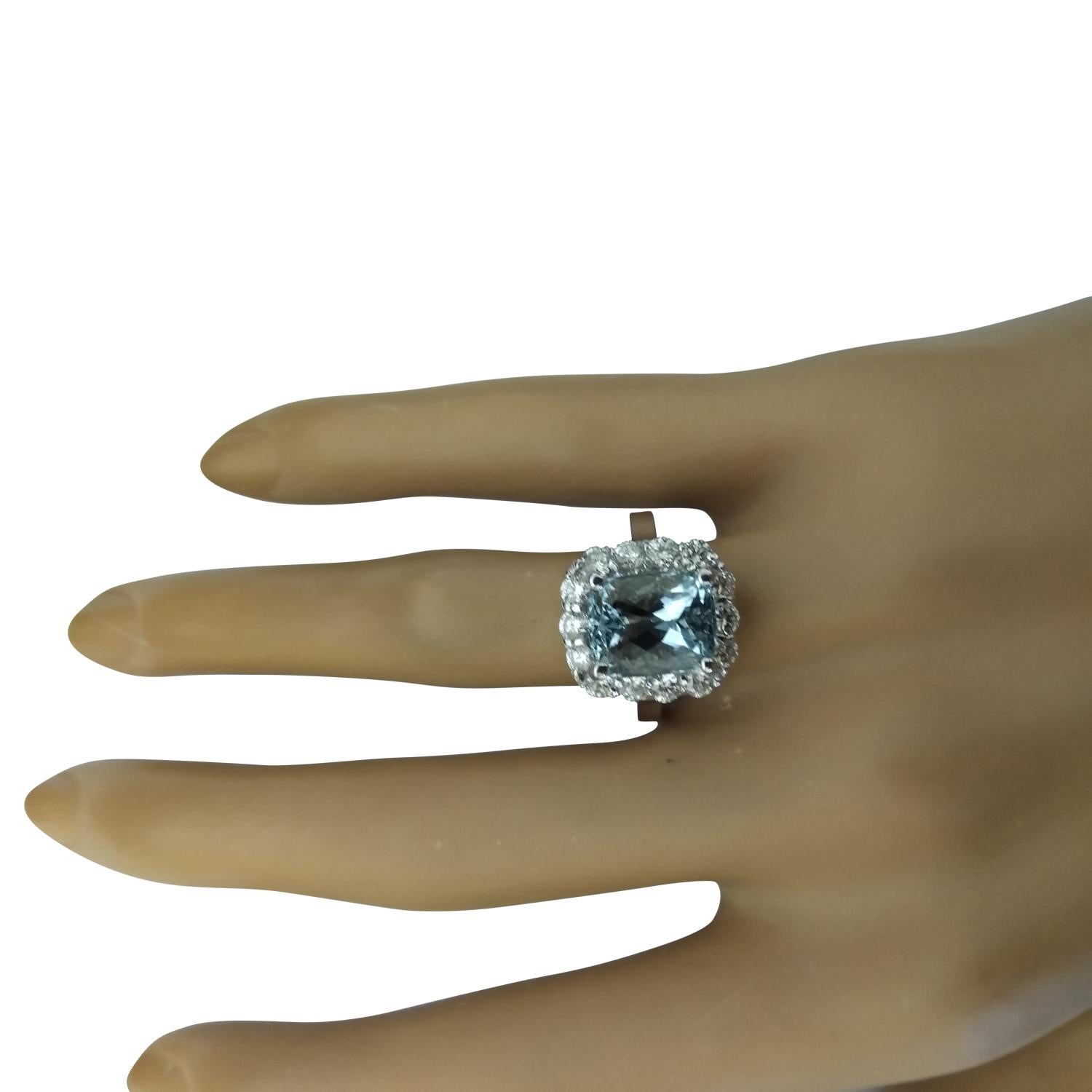 Anillo De Diamantes Aguamarina Natural En Oro Blanco De 14 Quilates en venta 1
