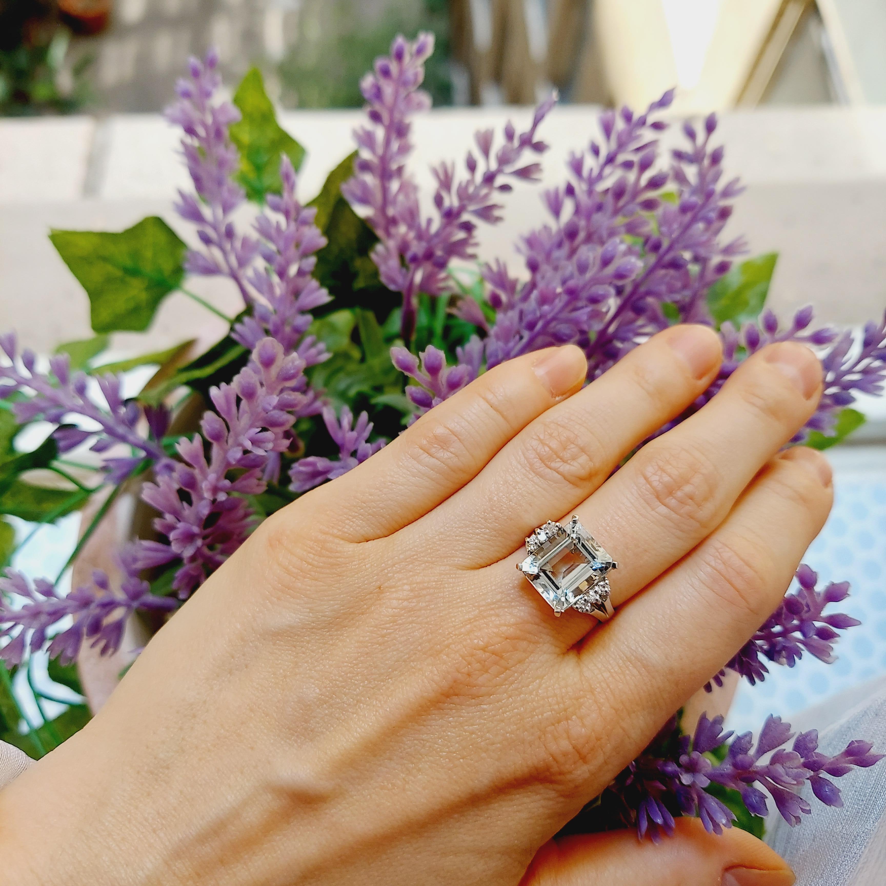 Natural Aquamarine Diamond Ring In 14 Karat White Gold For Sale 1