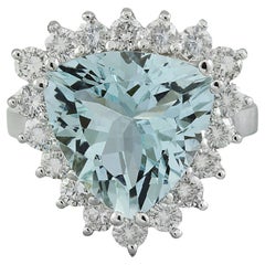 Natural Aquamarine Diamond Ring In 14 Karat White Gold