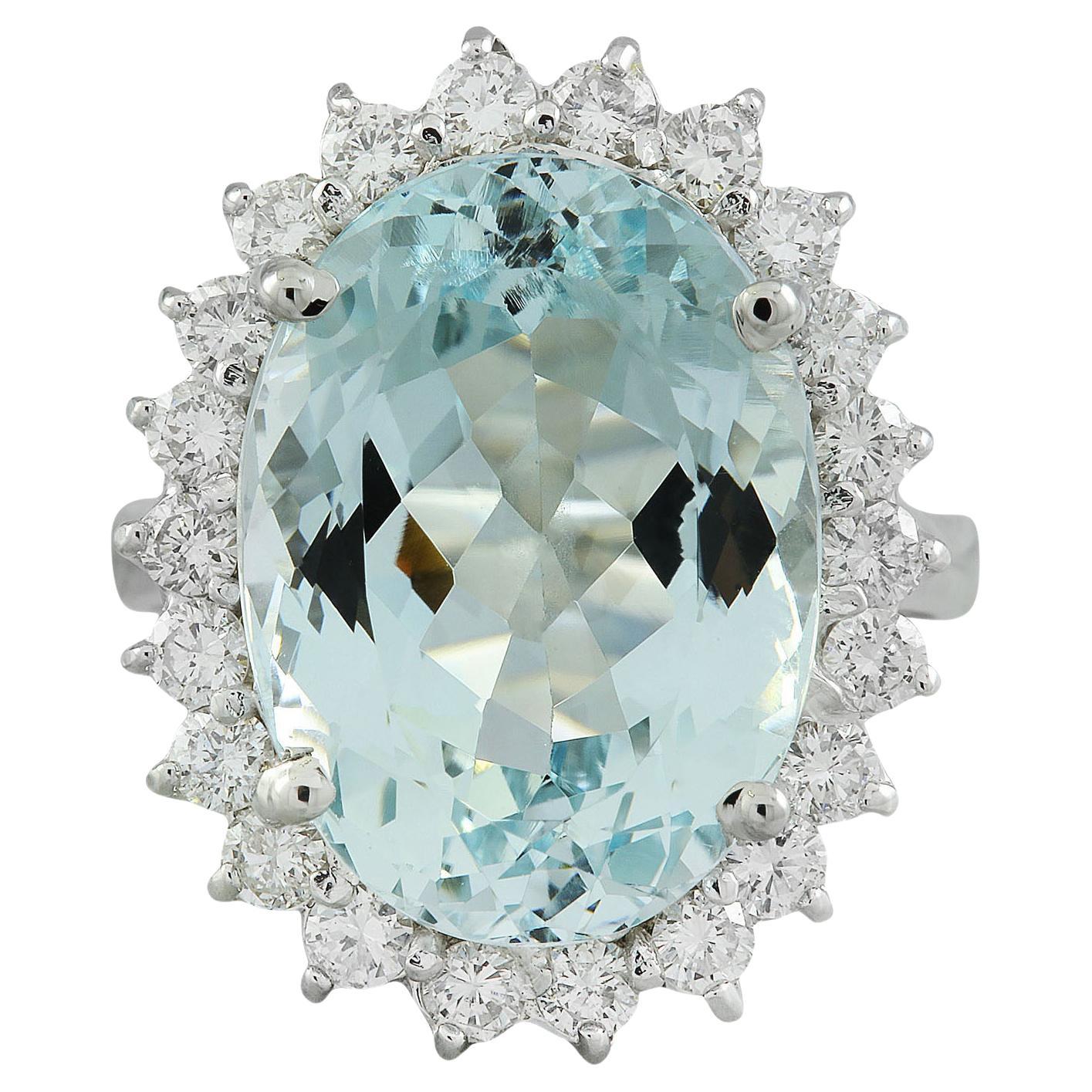 Natural Aquamarine Diamond Ring In 14 Karat White Gold 