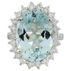 Natural Aquamarine Diamond Ring In 14 Karat White Gold