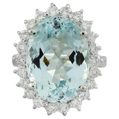 Natural Aquamarine Diamond Ring In 14 Karat White Gold 