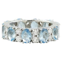 Natural Aquamarine Diamond Ring In 14 Karat White Gold