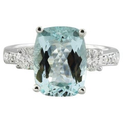 Natural Aquamarine Diamond Ring In 14 Karat White Gold 