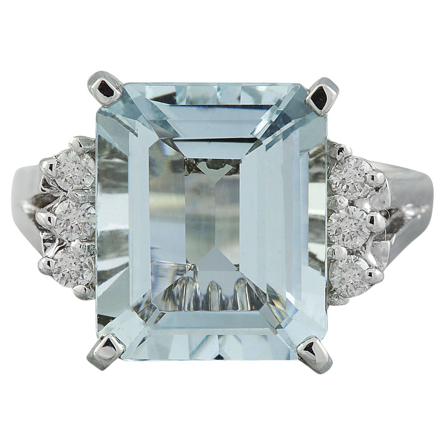 14K WHITE GOLD AQUAMARINE RING WITH DIAMONDS