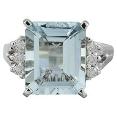 Natural Aquamarine Diamond Ring In 14 Karat White Gold