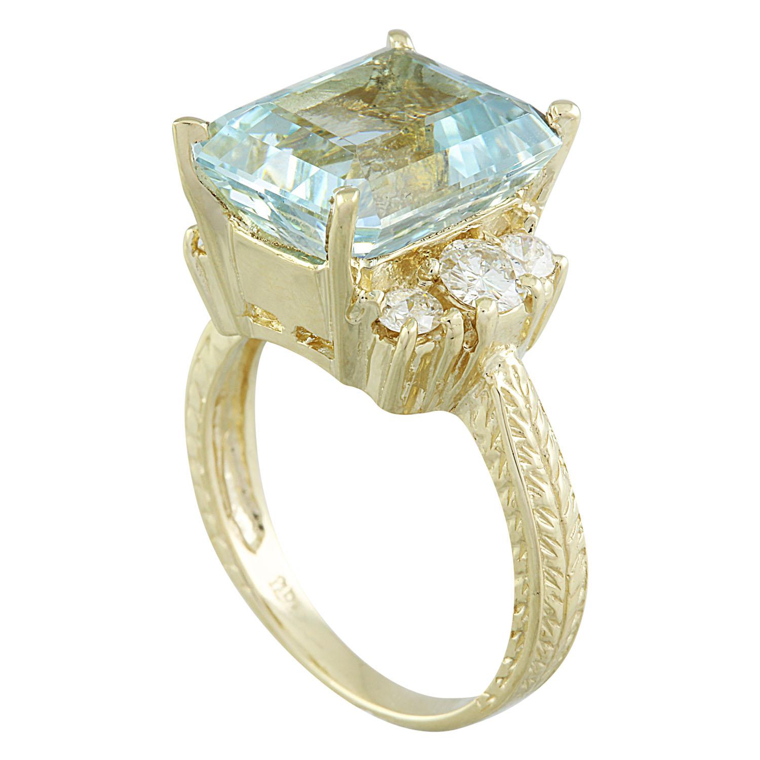 7.90 Carat Natural Aquamarine 14 Karat Solid Yellow Gold Diamond Ring
Stamped: 14K 
Total Ring Weight: 6.5 Grams 
Aquamarine Weight 7.15 Carat (12.00x10.00 Millimeters)
Diamond Weight: 0.75 carat (F-G Color, VS2-SI1 Clarity )
Quantity: 6
Face
