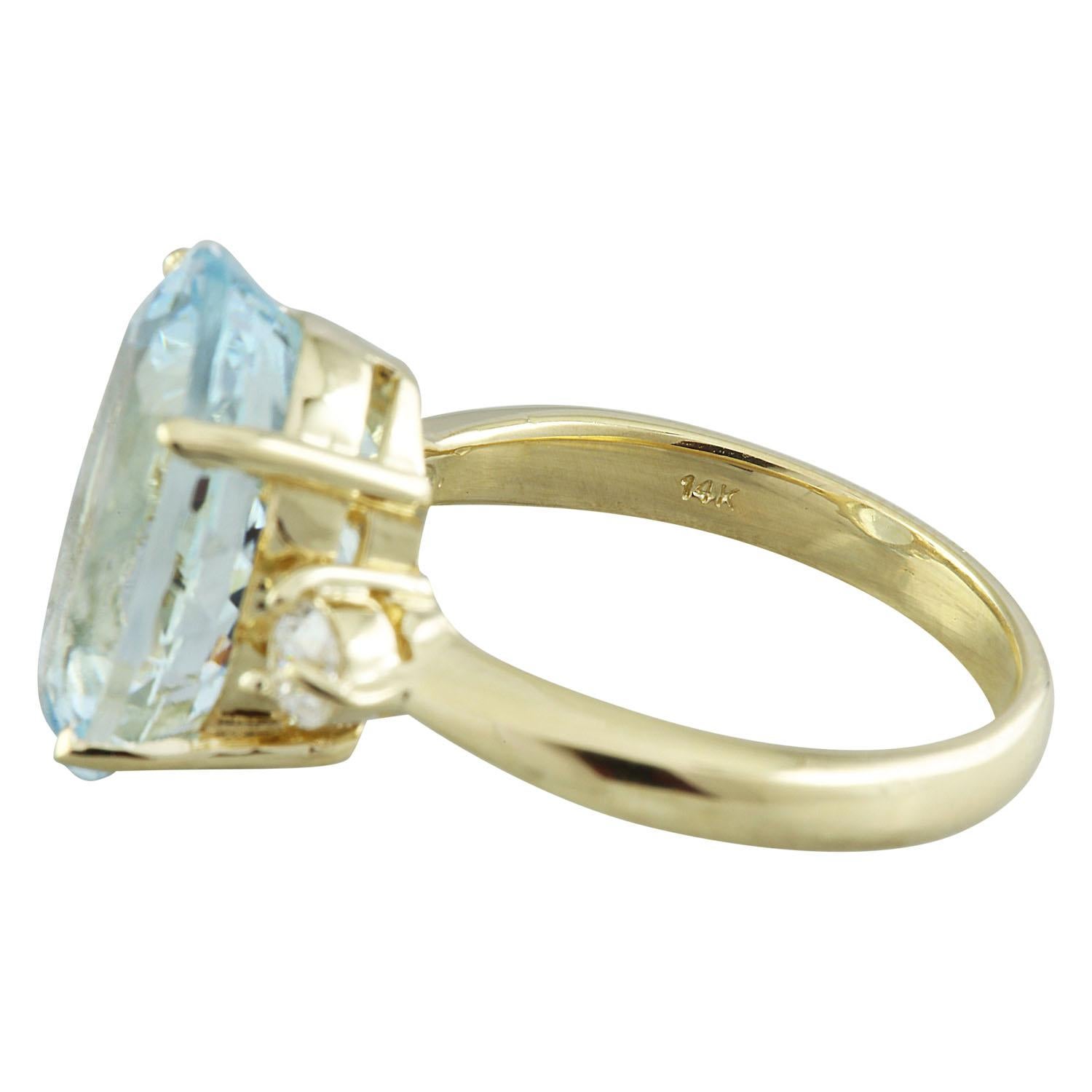 Women's Natural Aquamarine Diamond Ring In 14 Karat Yellow Gold  For Sale