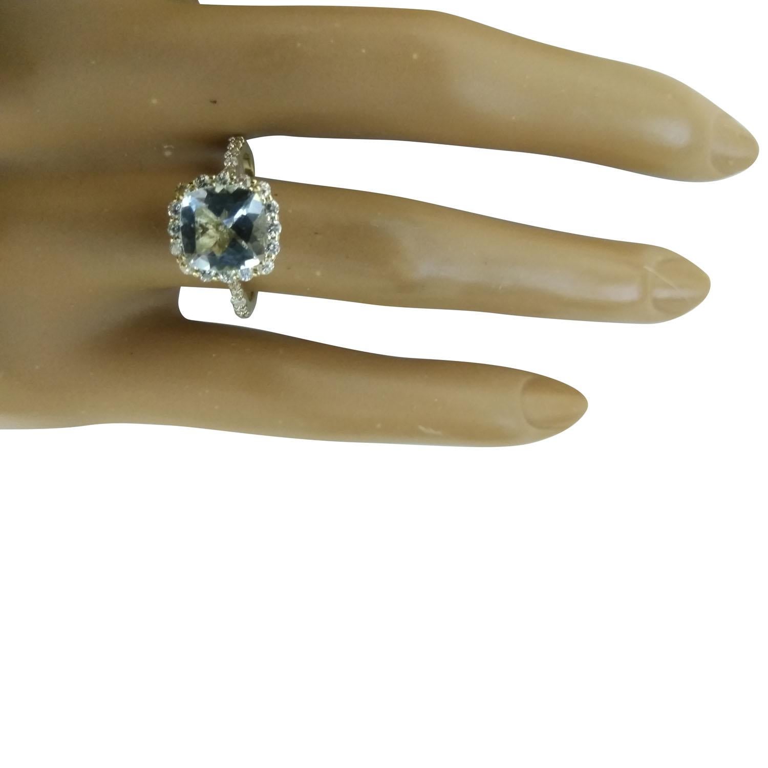 Natural Aquamarine Diamond Ring In 14 Karat Yellow Gold For Sale 1