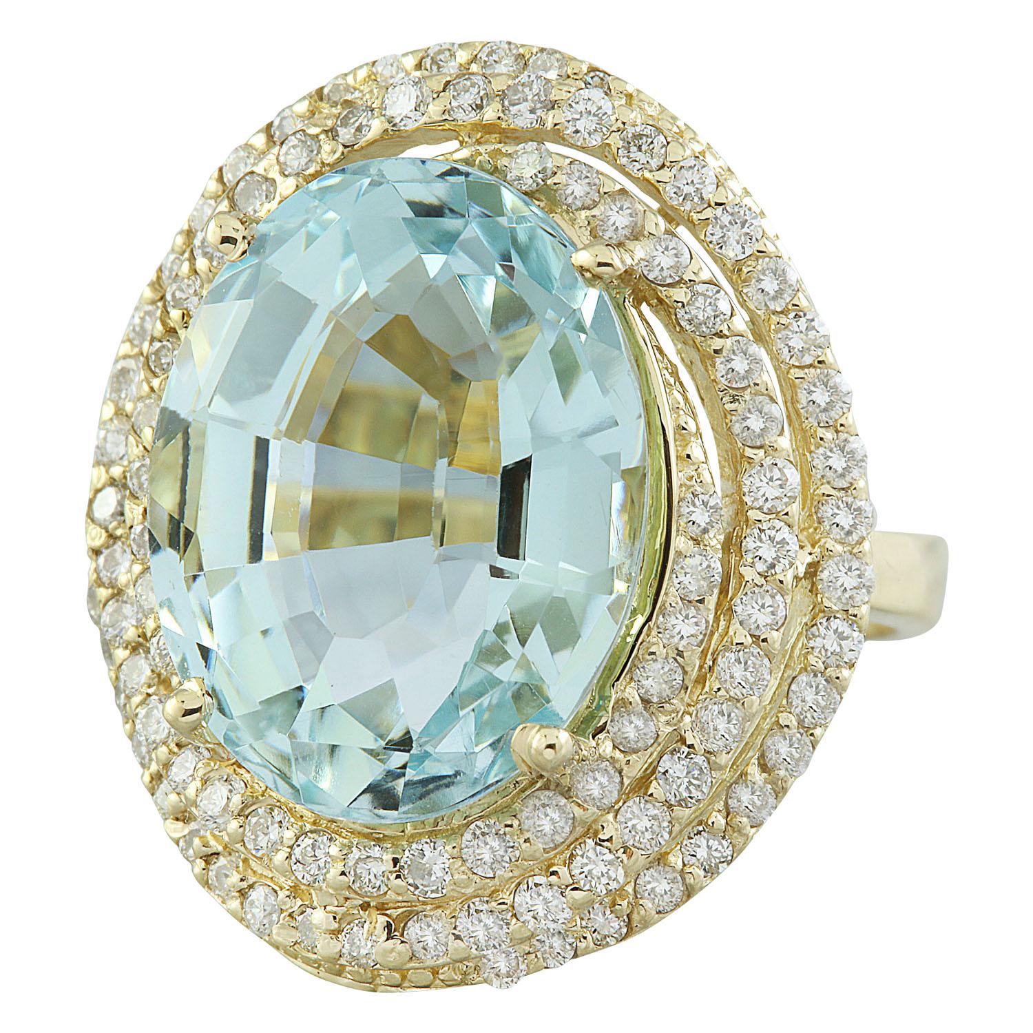 Natural Aquamarine Diamond Ring In 14 Karat Yellow Gold  For Sale 1