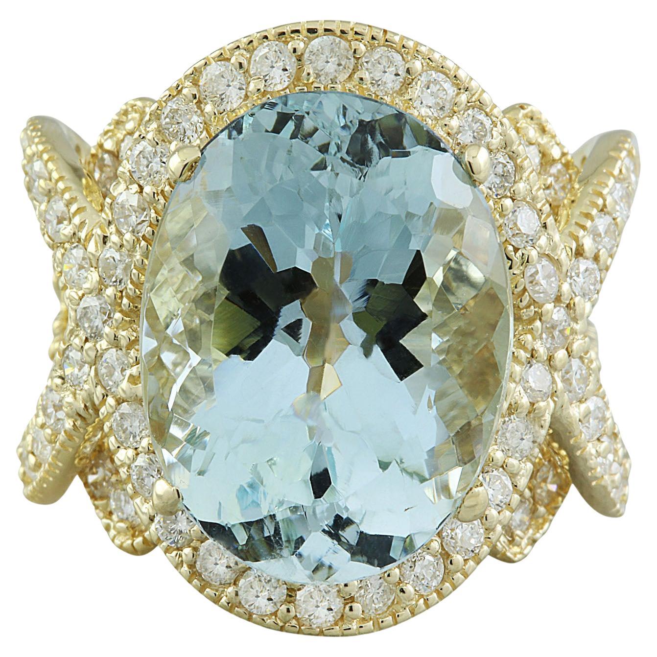 Natural Aquamarine Diamond Ring In 14 Karat Yellow Gold