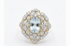 Natural Aquamarine & Diamond Ring in 18k Gold