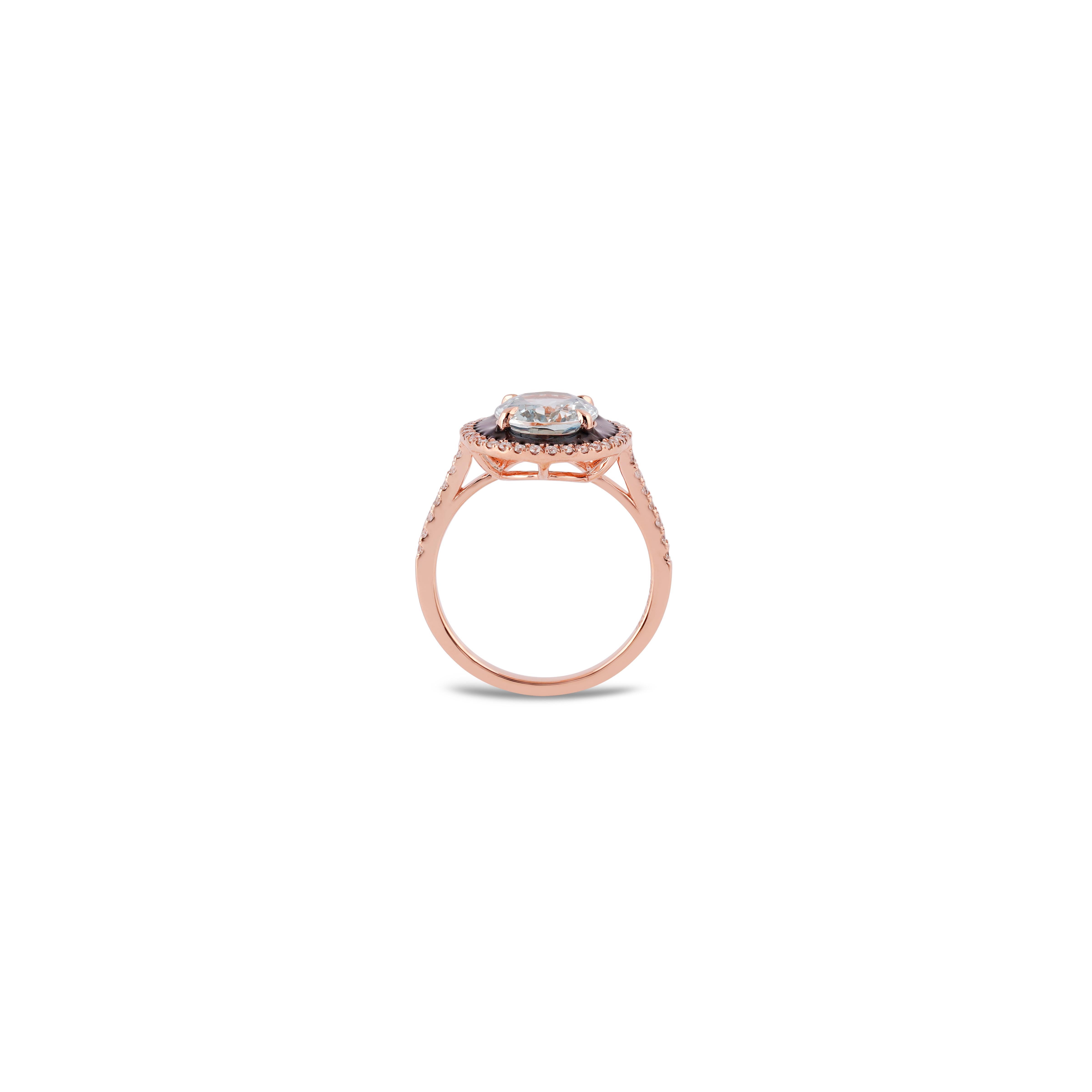 Contemporary Natural Aquamarine & Diamond Ring in 18k Rose Gold For Sale