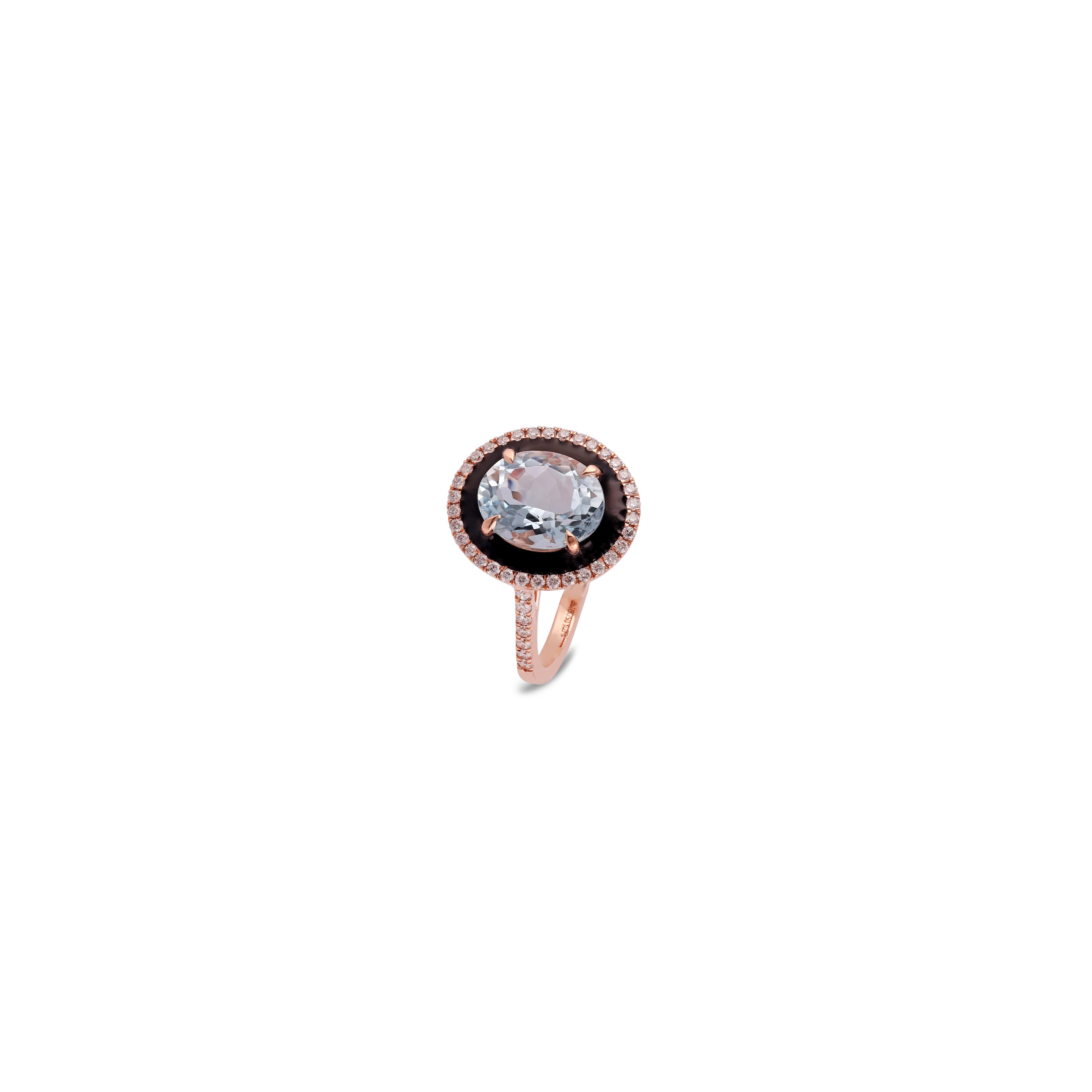 Oval Cut Natural Aquamarine & Diamond Ring in 18k Rose Gold For Sale