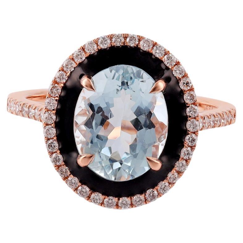 Natural Aquamarine & Diamond Ring in 18k Rose Gold