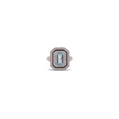 Natural Aquamarine & Diamond  Ring in 18k White Gold