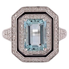 Natural Aquamarine 
Diamond  Ring in 18k White Gold