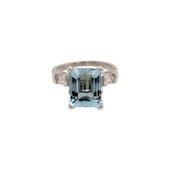 Natural Aquamarine Diamond Ring Platinum 5.3 TCW Certified
