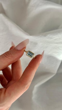 Anello con diamante d'acquamarina naturale Misura 6,5 Oro 14k 1,97 TCW Certificato