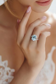 Natural Aquamarine Diamond Ring Size 6.5 14k Gold 4.01 TCW Certified