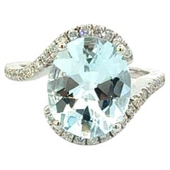 Natural Aquamarine Diamond Ring Size 6.5 14k Gold 4.01 TCW Certified