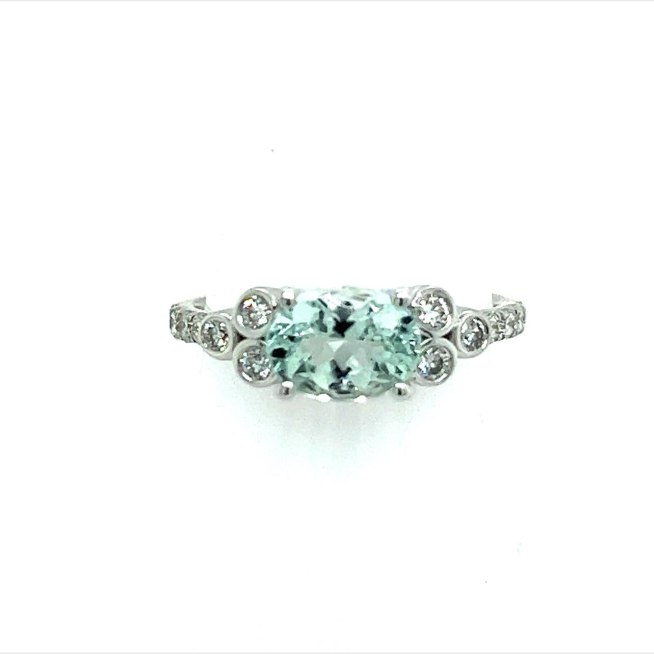 Mixed Cut Natural Aquamarine Diamond Ring 14k W Gold 1.46 TCW Certified For Sale