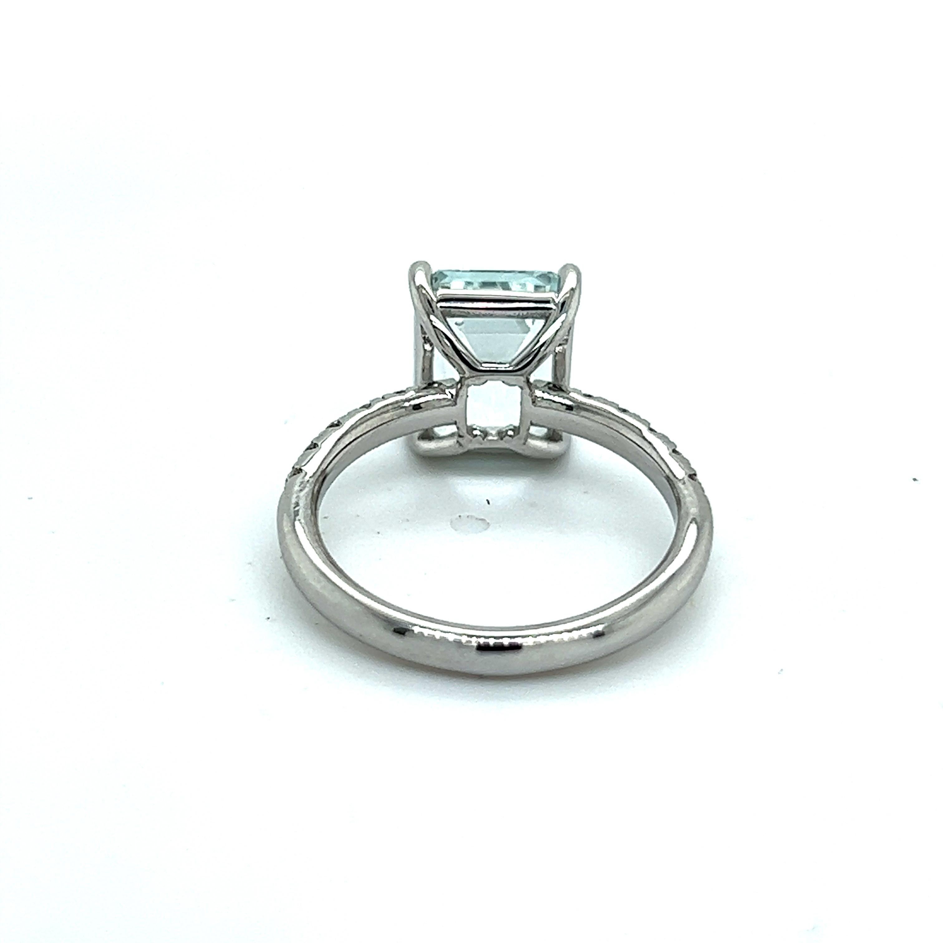 Natural Aquamarine Diamond Ring 14k W Gold 3.29 TCW Certified For Sale 2