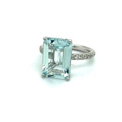 Bague en or 14 carats avec aigue-marine naturelle certifiée TCW 5,78 carats