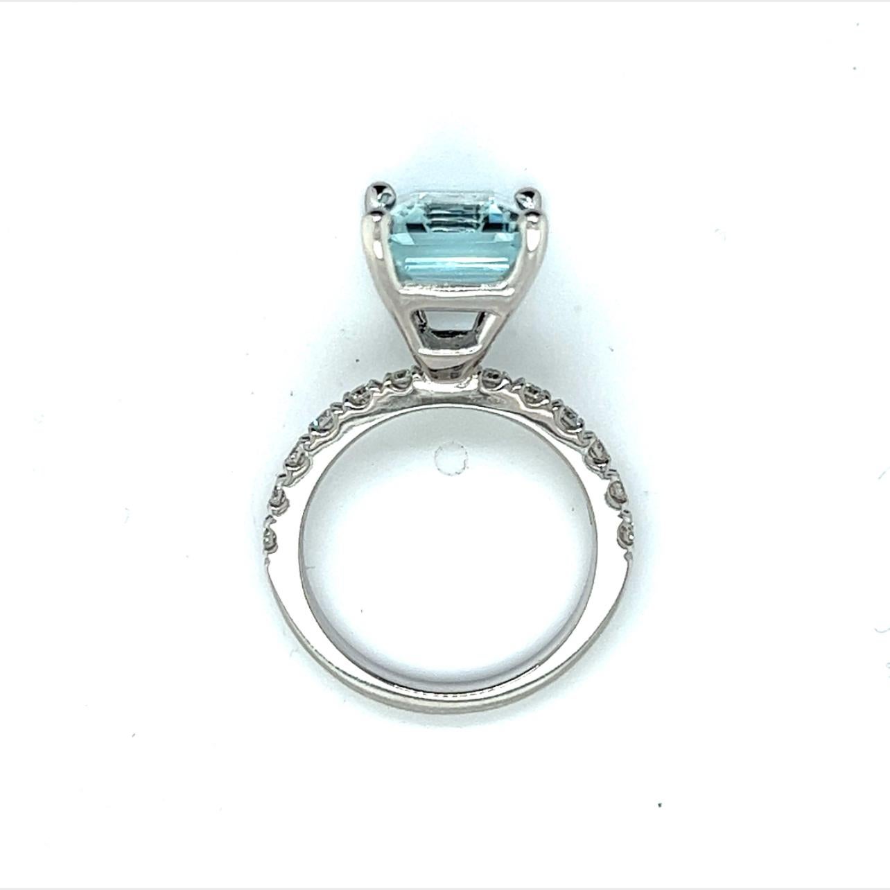 Emerald Cut Natural Aquamarine Diamond Ring 14k W Gold 5.78 TCW Certified For Sale