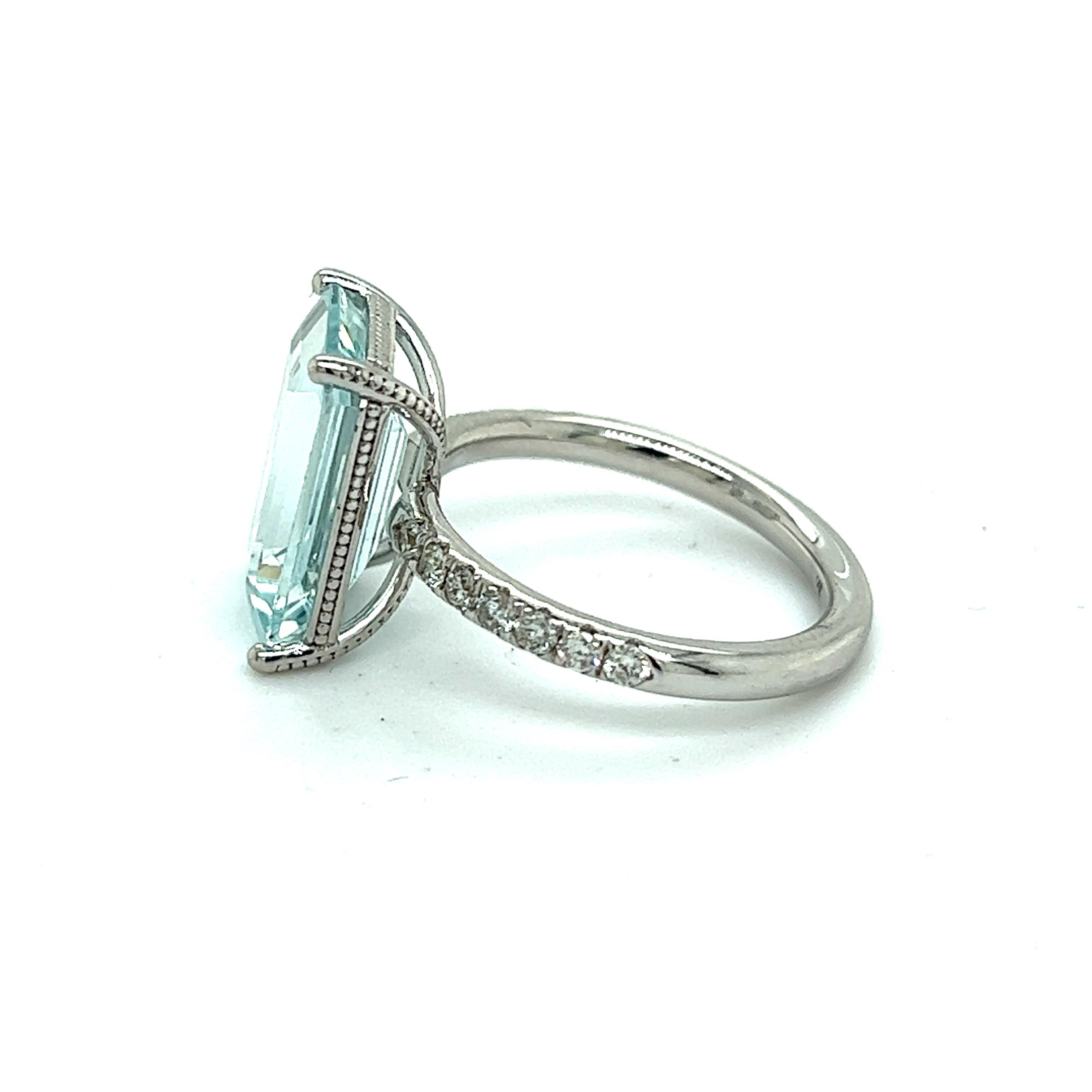 Women's Natural Aquamarine Diamond Ring 14k W Gold 5.78 TCW Certified For Sale