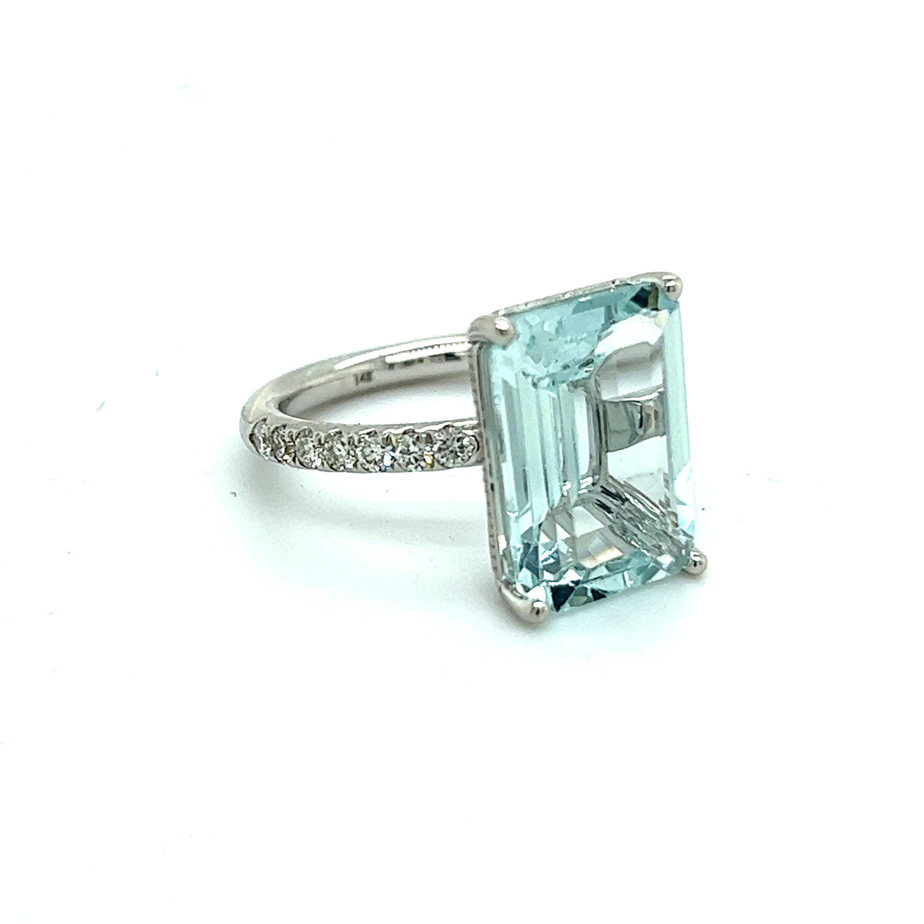 Natural Aquamarine Diamond Ring 14k W Gold 5.78 TCW Certified For Sale 2