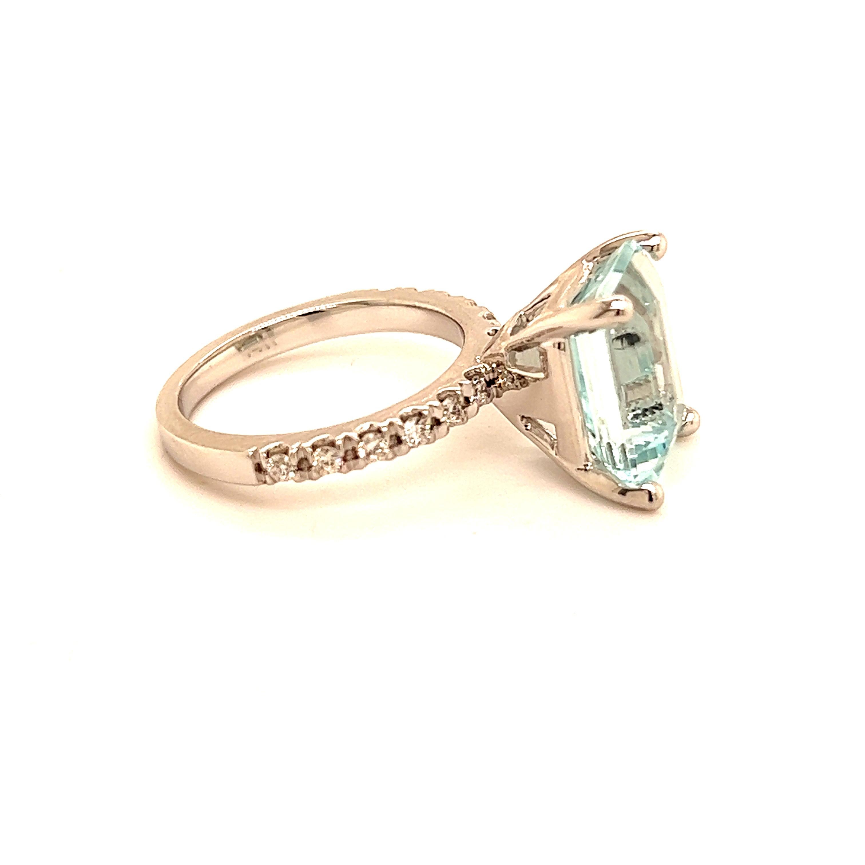 Natural Aquamarine Diamond Ring 14k W Gold 5.78 TCW Certified For Sale 2