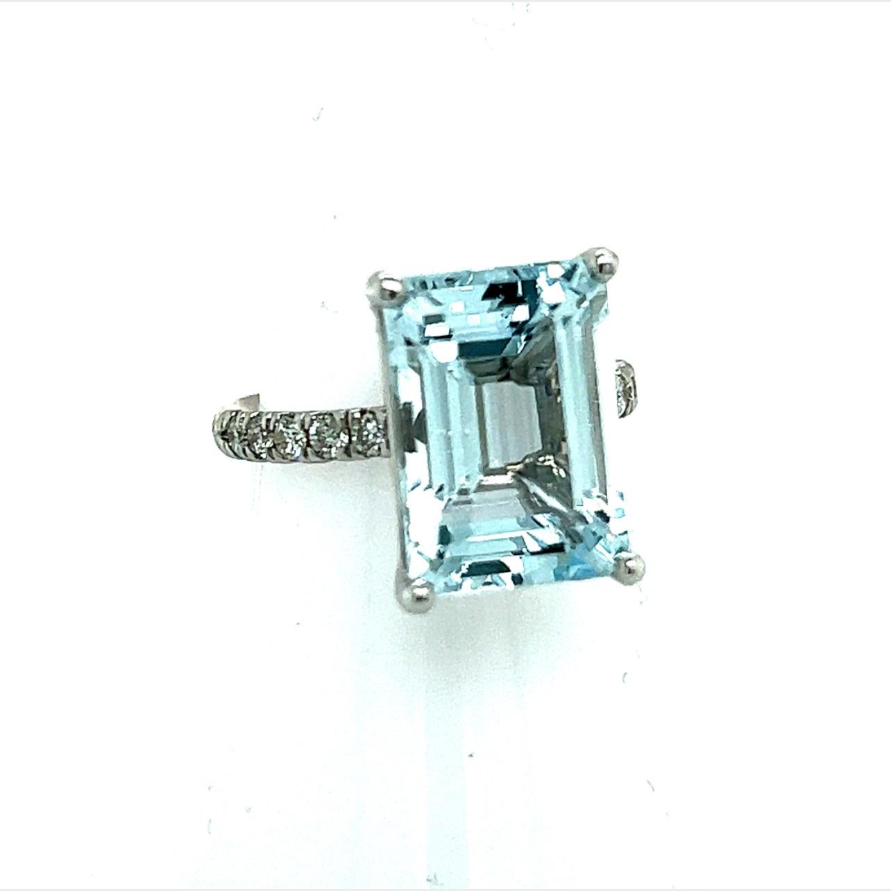 Natural Aquamarine Diamond Ring 14K W Gold 6.67 TCW Certified For Sale 1