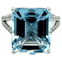 Natural Aquamarine Diamond Ring 14k W Gold 9.6 TCW Certified