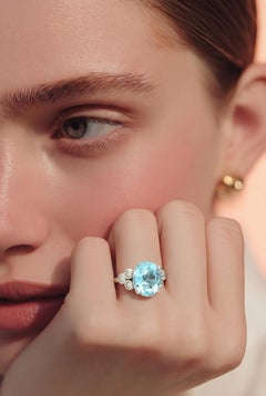 Natürliche Aquamarin Diamant Ring Größe 7 14k Gold 7,42 TCW zertifiziert