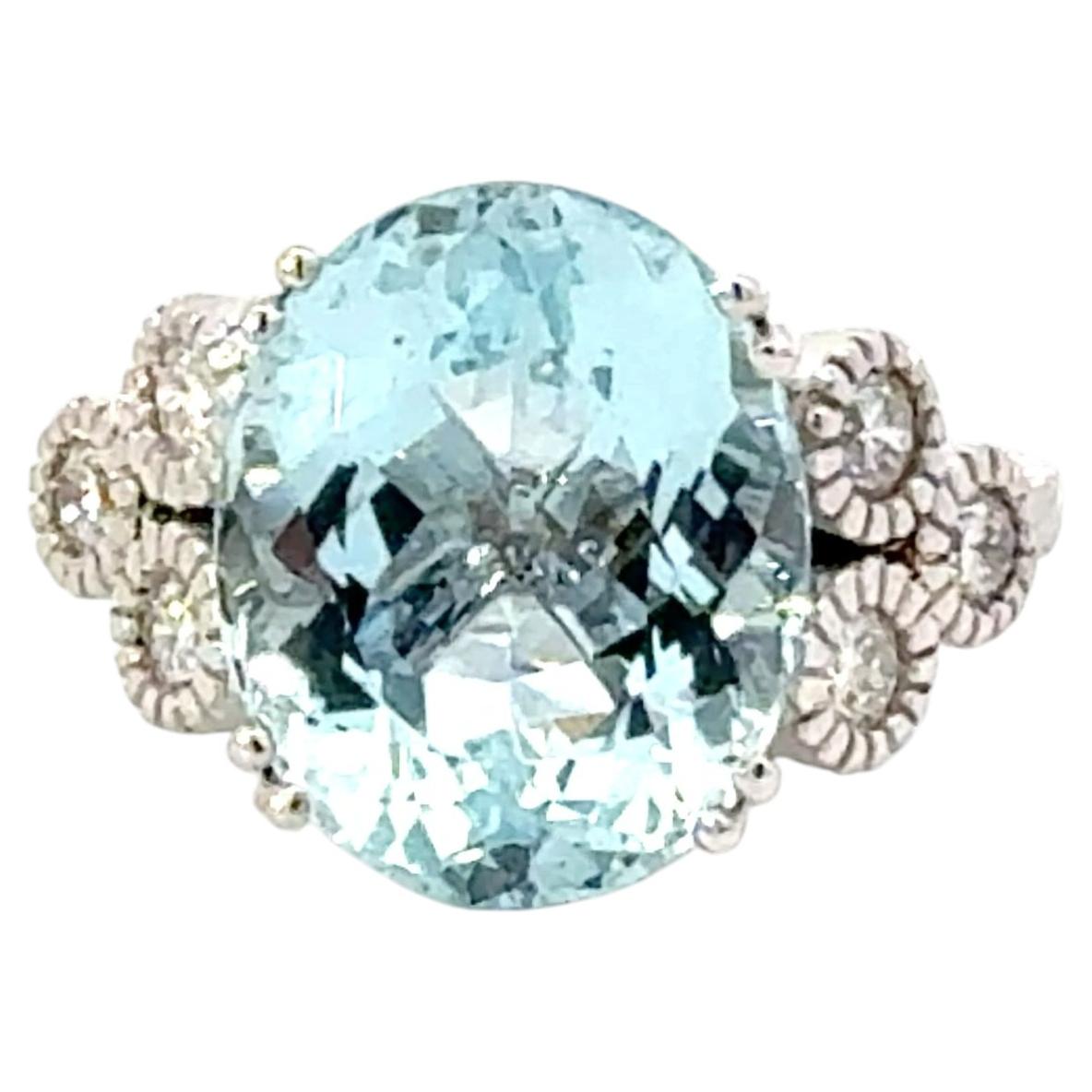 Natürliche Aquamarin Diamant Ring Größe 7 14k Gold 7,42 TCW zertifiziert
