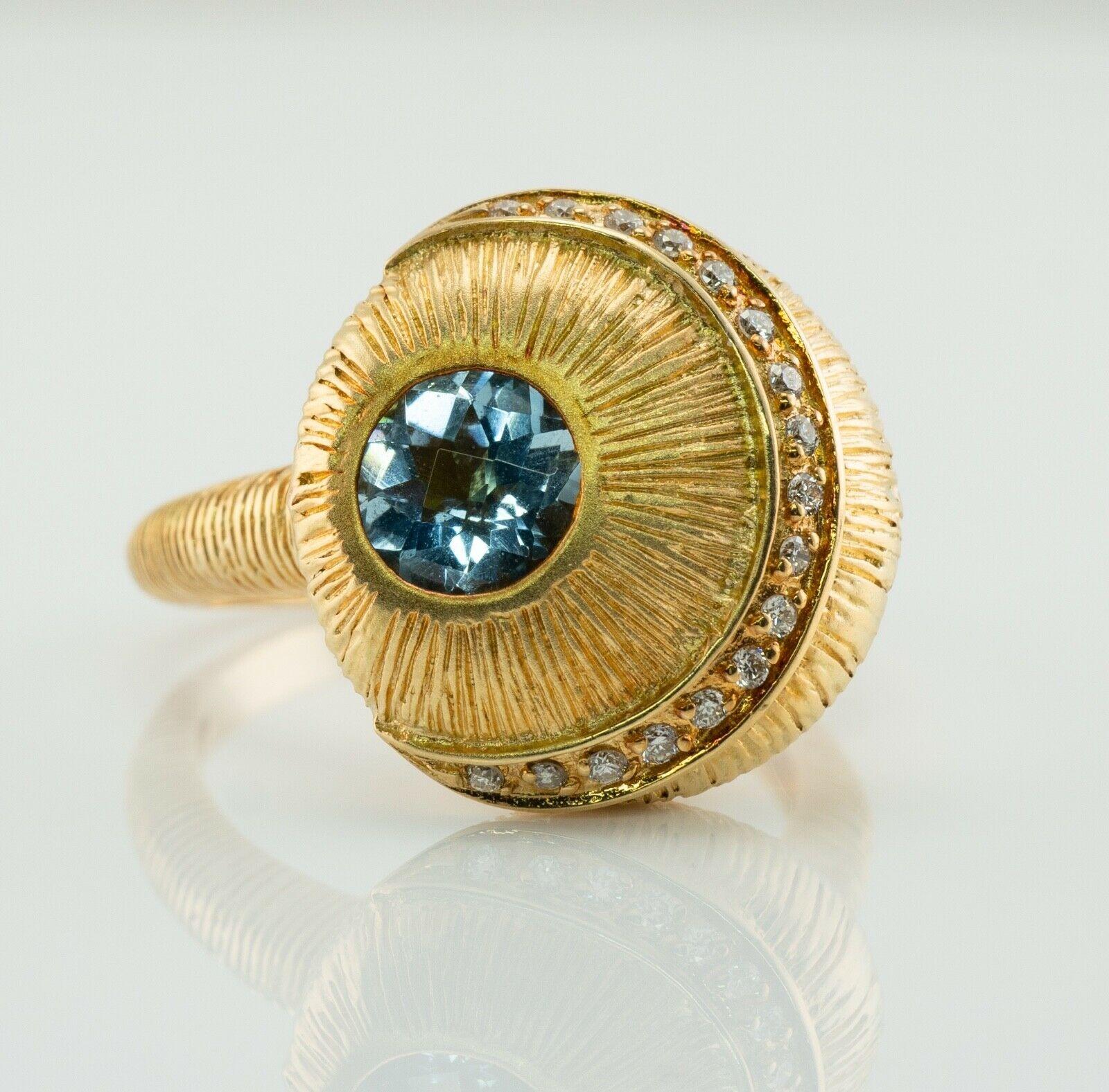 Natural Aquamarine Diamond Sphere Ring 18K Gold Hallmarked For Sale 5