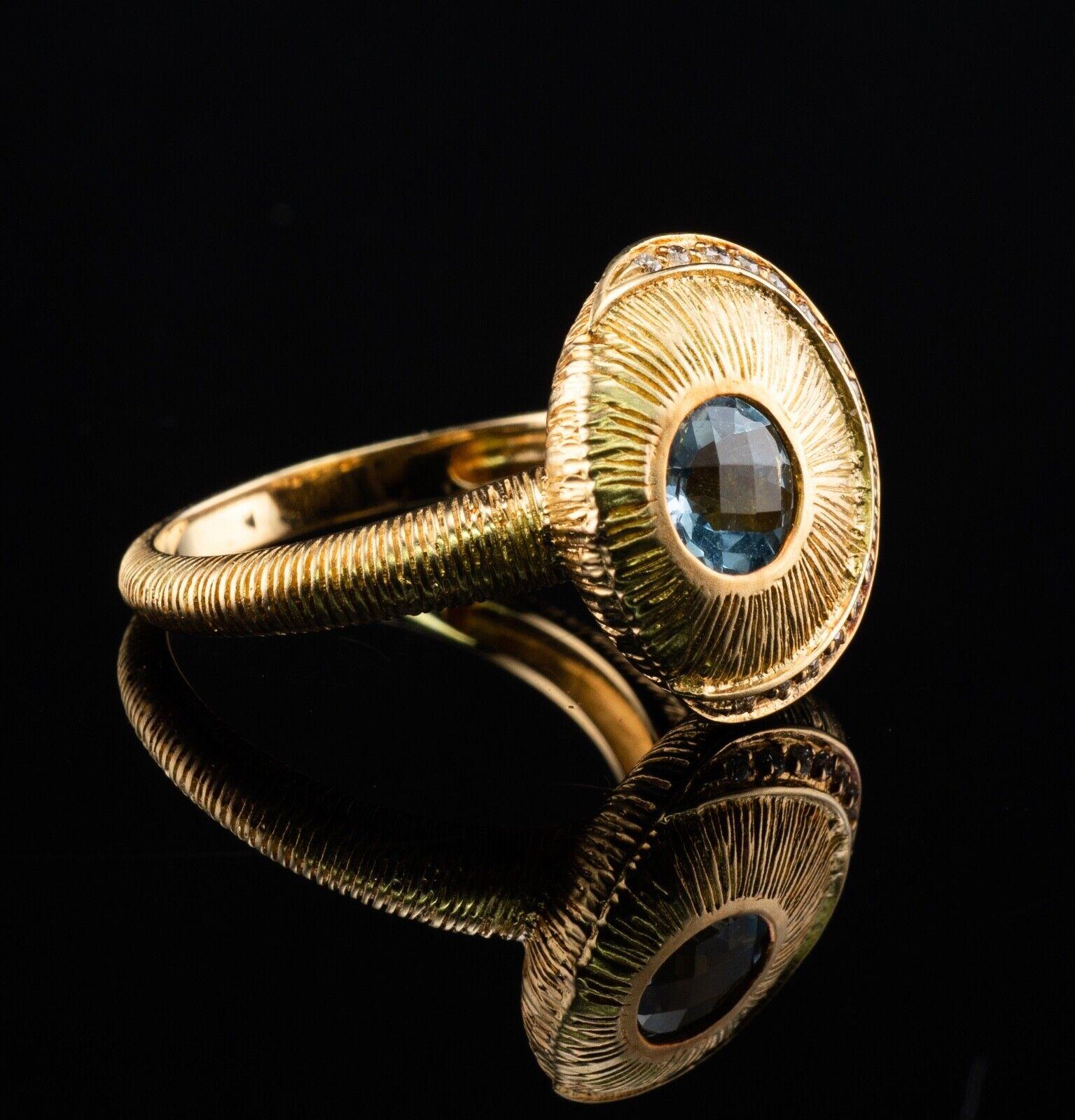 Natural Aquamarine Diamond Sphere Ring 18K Gold Hallmarked For Sale 7