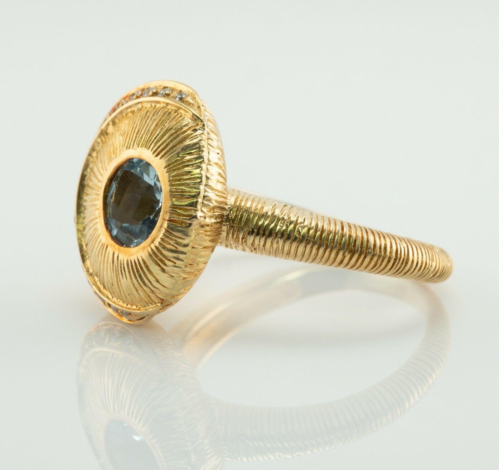 Natural Aquamarine Diamond Sphere Ring 18K Gold Hallmarked For Sale 2